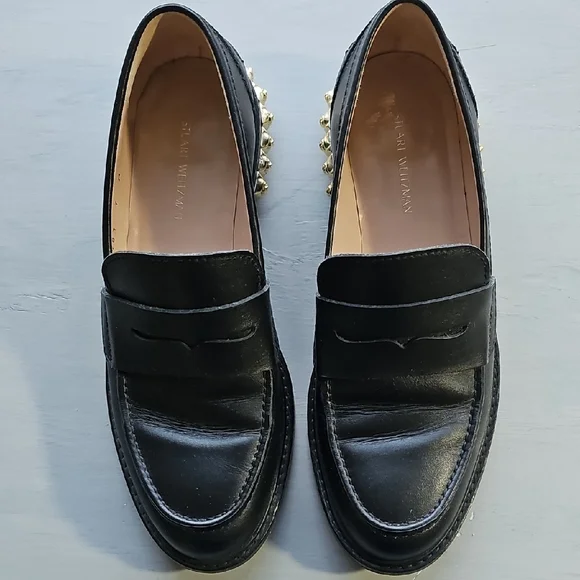 Stuart Weitzman Black Loafers with Gold Accents s-l400.jpg main image 4